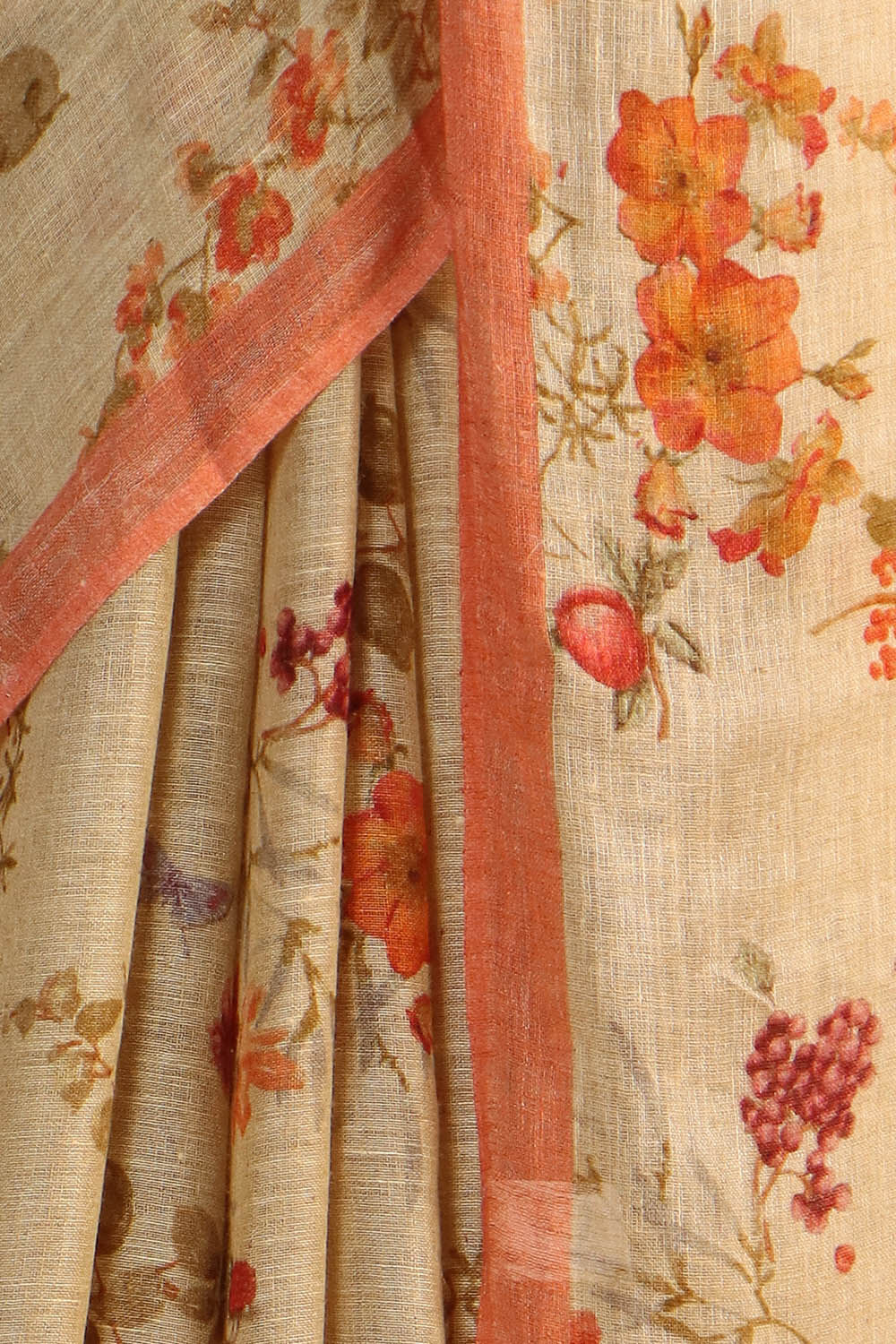 Beige Pure Linen Digital Printed Saree image number null