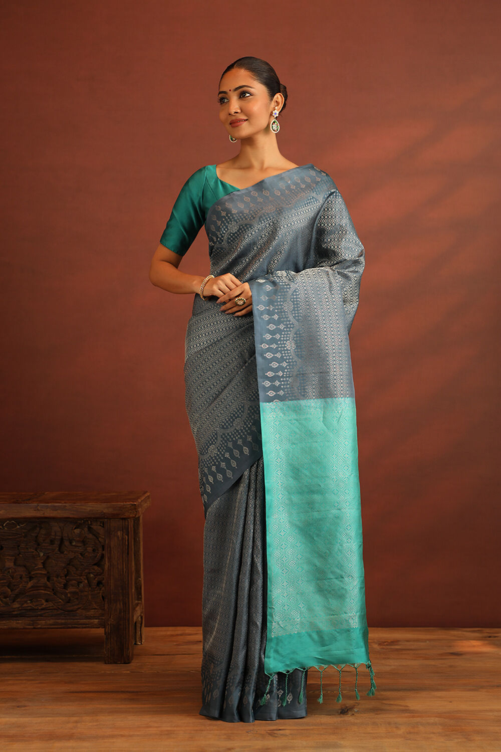 Dark Blue Woven Pure Soft Silk Saree image number null
