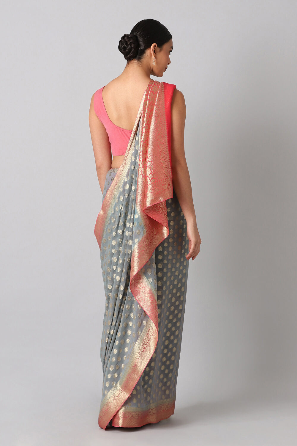 Grey Viscose Georgette Banaras Saree image number null