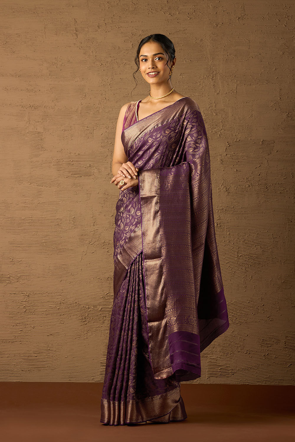 Violet Woven Pure Silk Crepe Saree image number null
