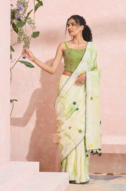 Light Green Murshidabad Pure Silk Embroidered Saree