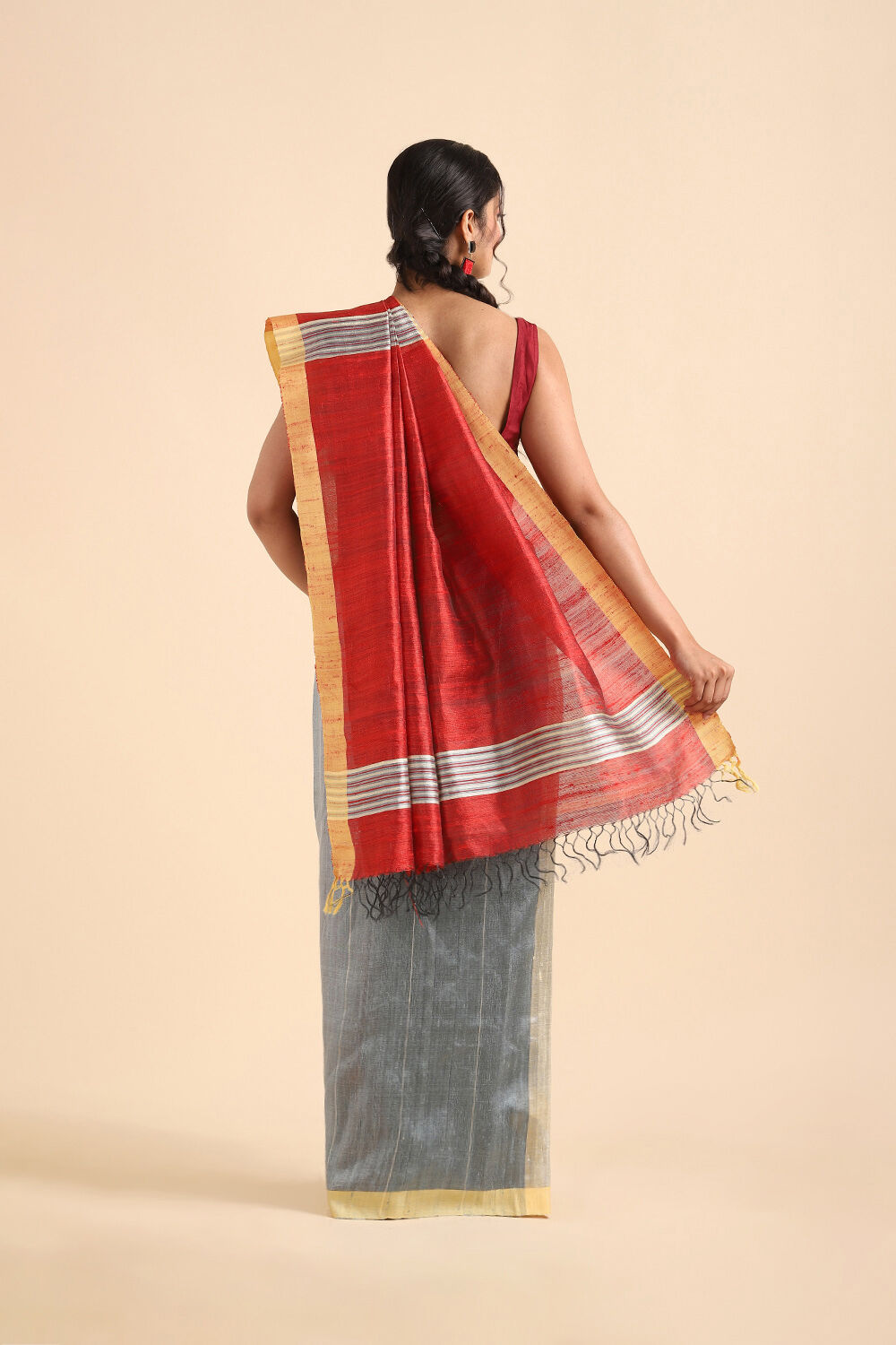 Grey Pure Tussar Silk Bhagalpuri Saree image number null