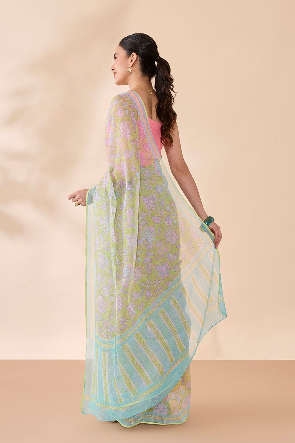 Green Rajasthan Block Printed Pure Cotton Kota Saree image number null