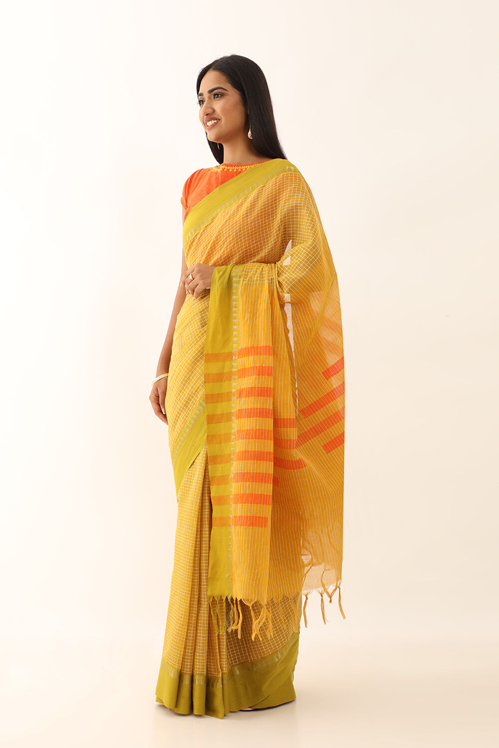 Dark Yellow Pure Cotton Woven Narayanpet Saree image number null