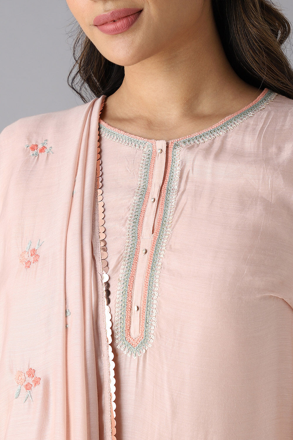 Light Pink Viscose Embroidered Kurta Set image number null