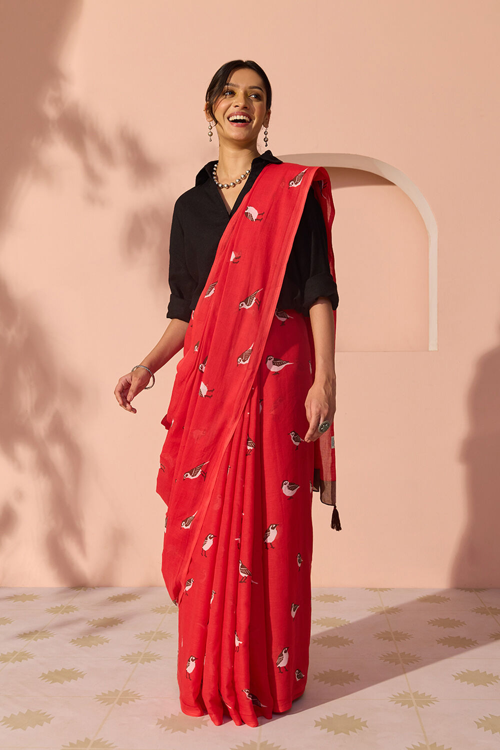 Red Bengal Screen Printed Pure Cotton Mulmul Saree image number null