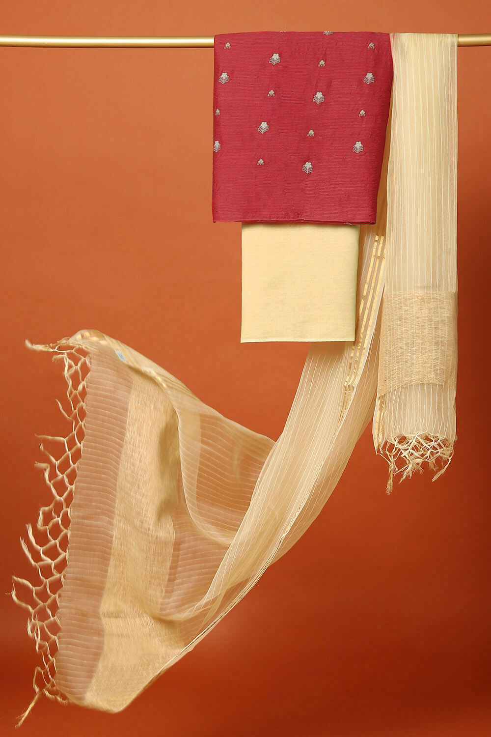 Red Silk Embroidered Unstitched Suit Set image number null