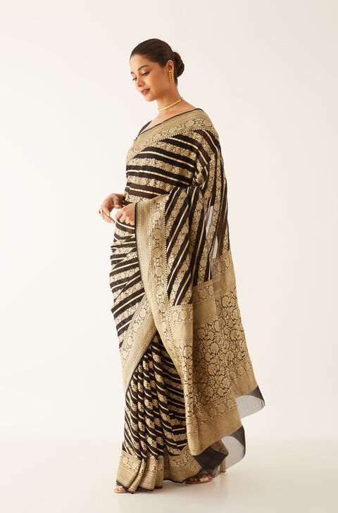 Black Pure Georgette Banarasi Brocade Saree