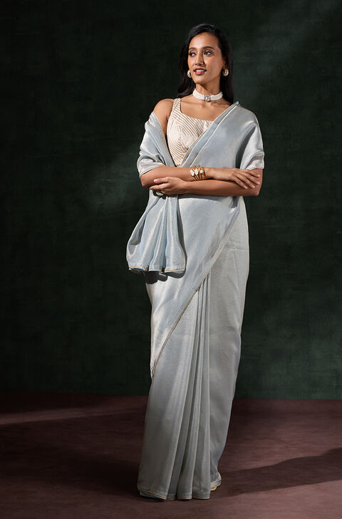 Silver Woven Tissue Saree