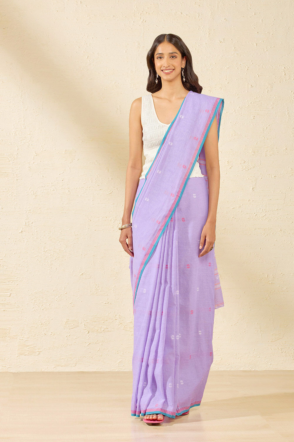 Violet Bengal Pure Cotton Jamdani Saree image number null