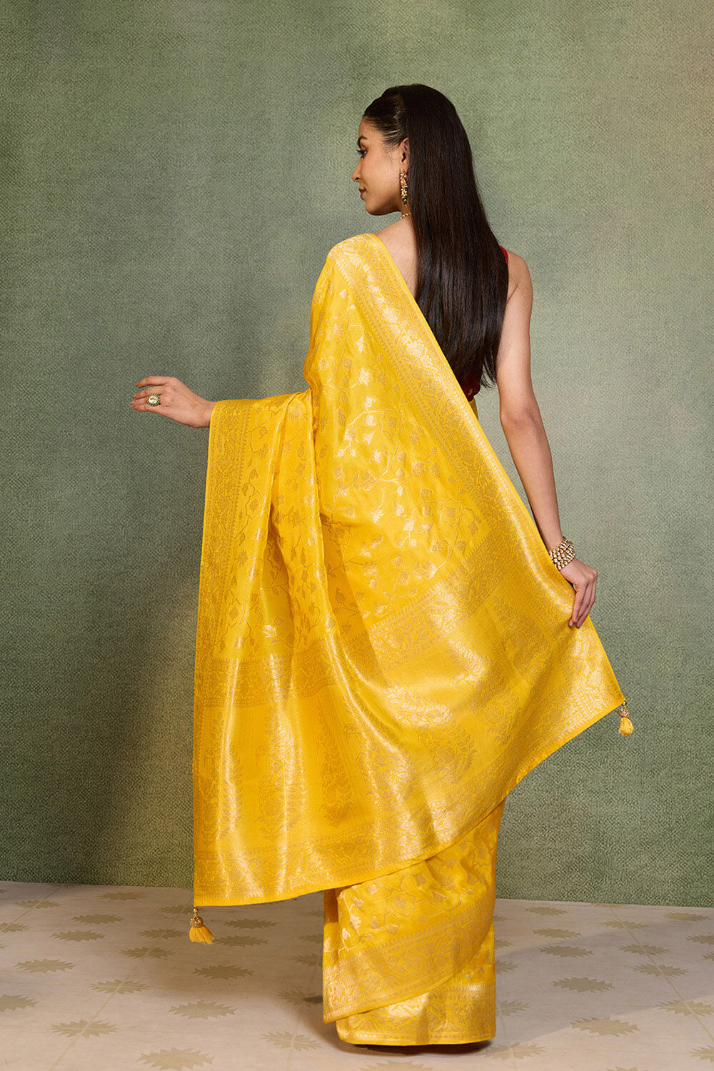Yellow Woven Pure Viscose Saree image number null