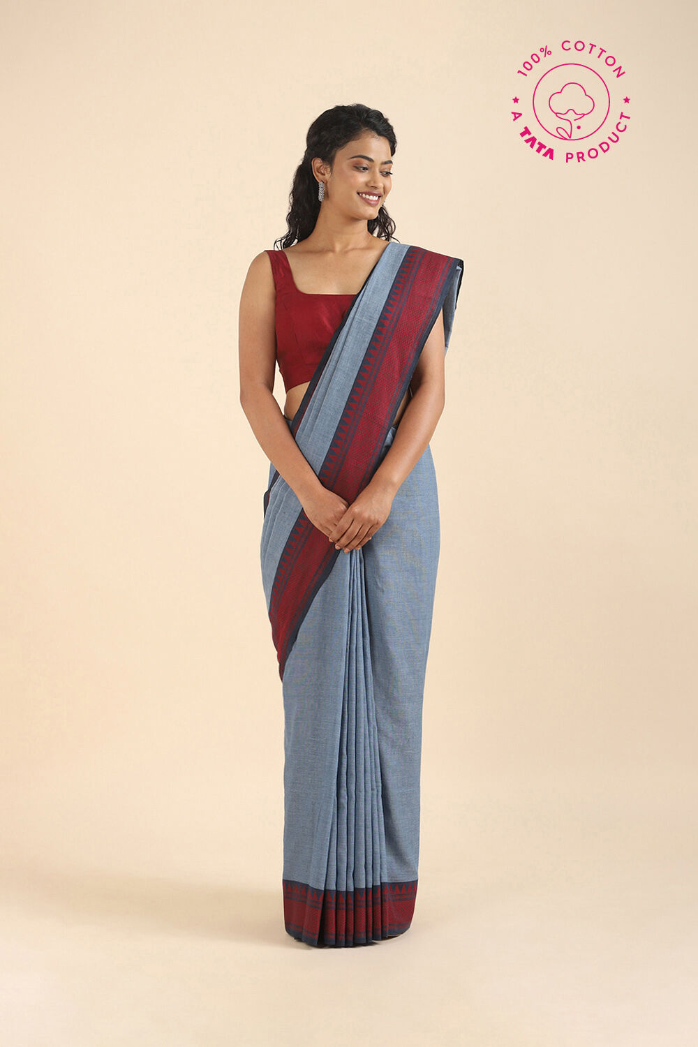Grey Pure Cotton Bengal Saree image number null