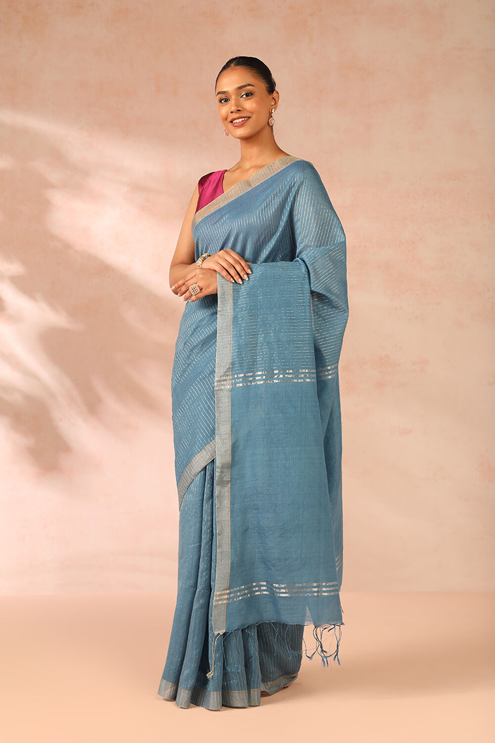 Blue Woven Pure Silk Cotton Bengal Saree image number null
