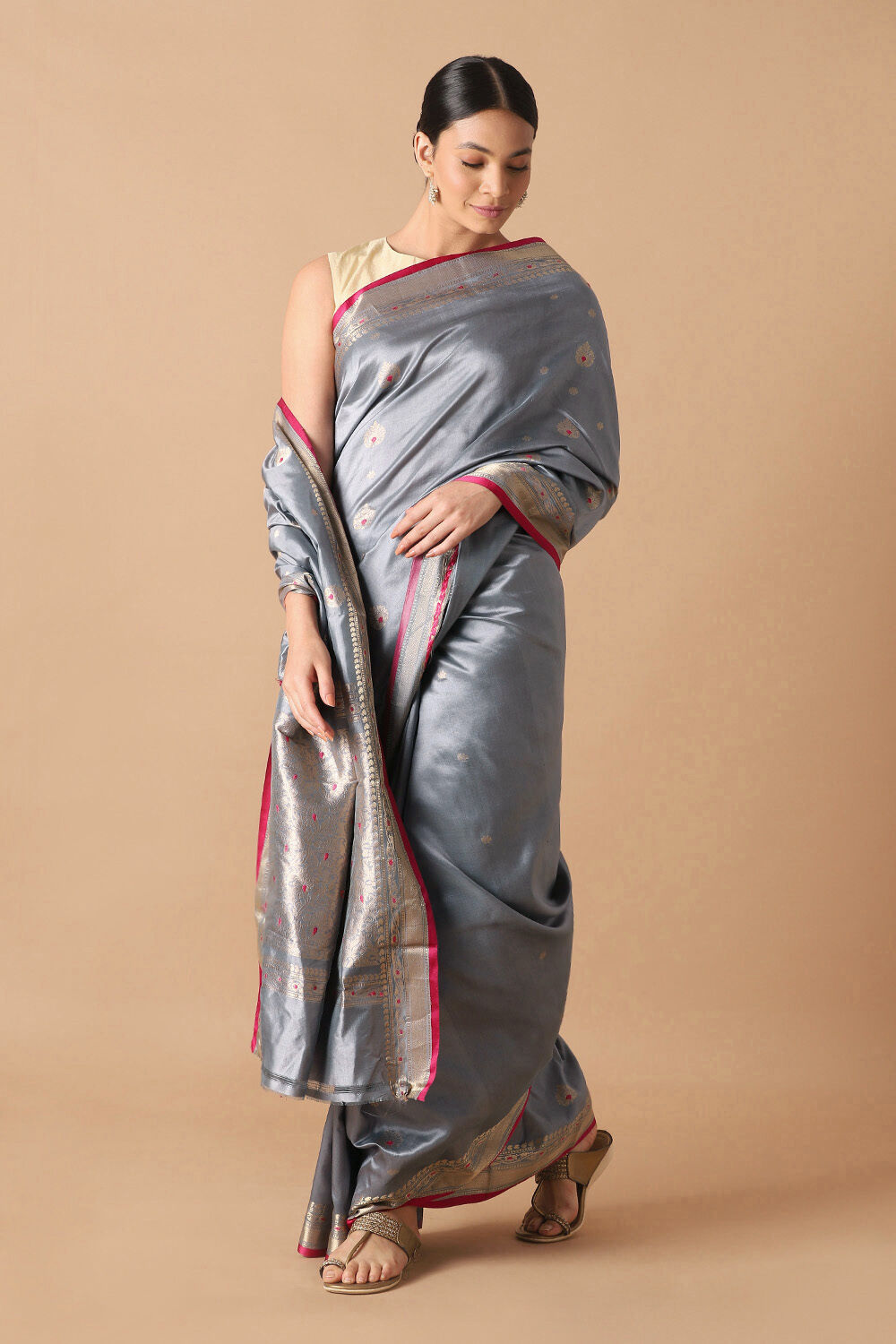 Grey Pure Silk Banarasi Saree image number null