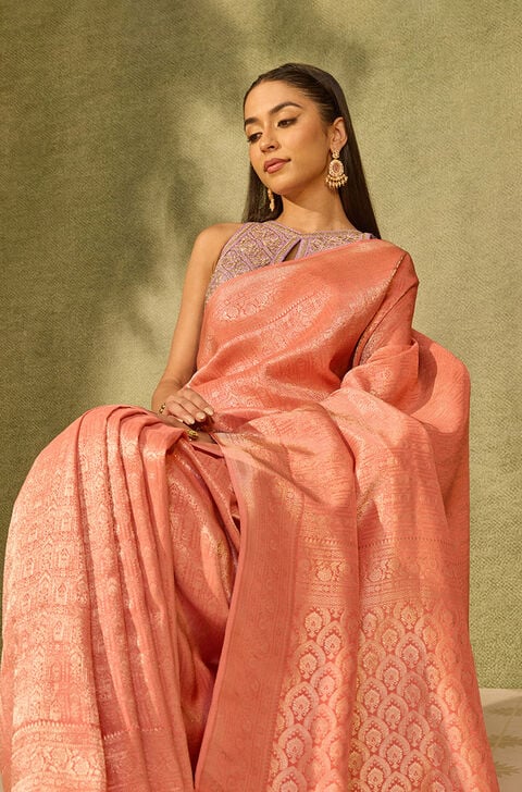Light Pink Woven Pure Viscose Saree