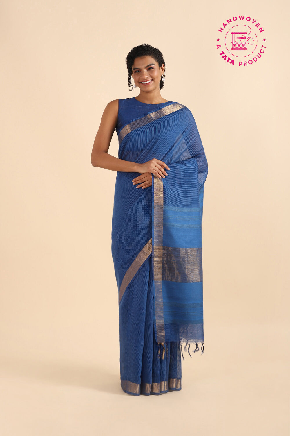 Blue Pure Silk Woven Saree image number null