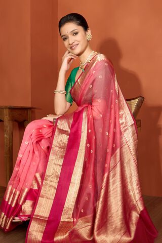 Light Pink Pure Silk Organza Cutwork Banarasi Saree image number