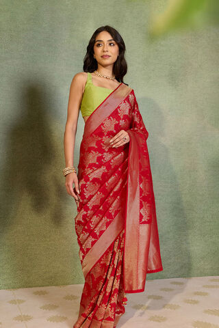 Red Woven Design Viscose Saree image number