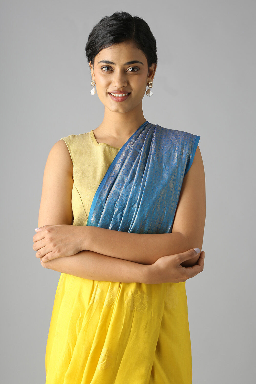 Yellow Pure Silk Tencel South Saree image number null