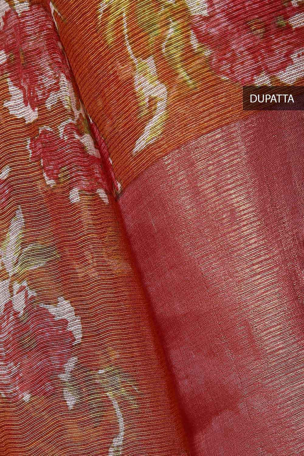 Orange Block Printed Tussar Suit image number null
