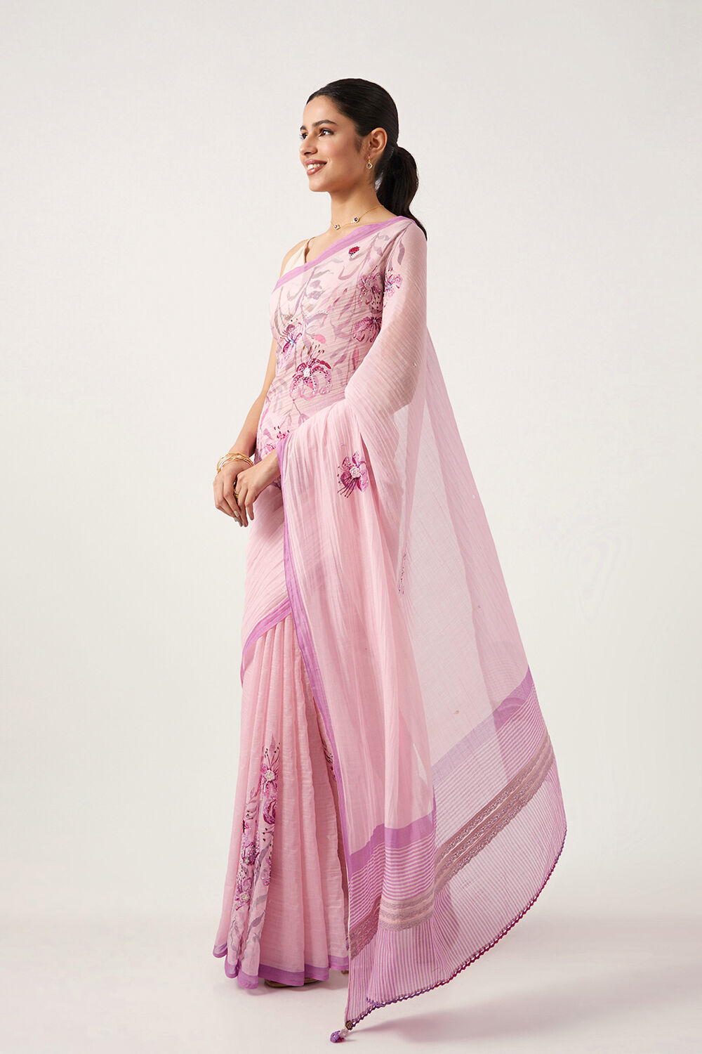 Purple Pure Silk Cotton Digital Printed Saree image number null