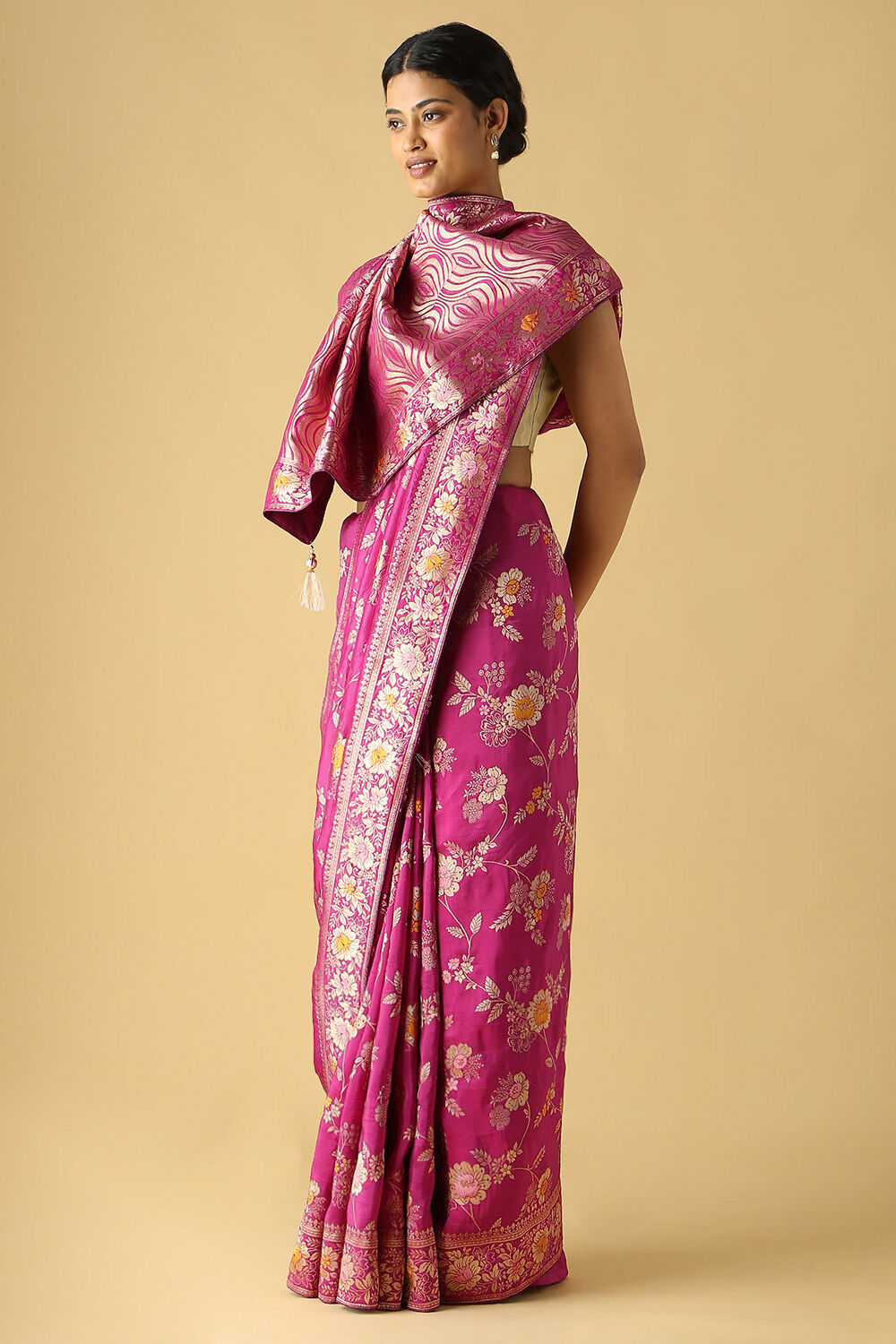 Dark Pink Viscose Luxe Woven Saree image number null