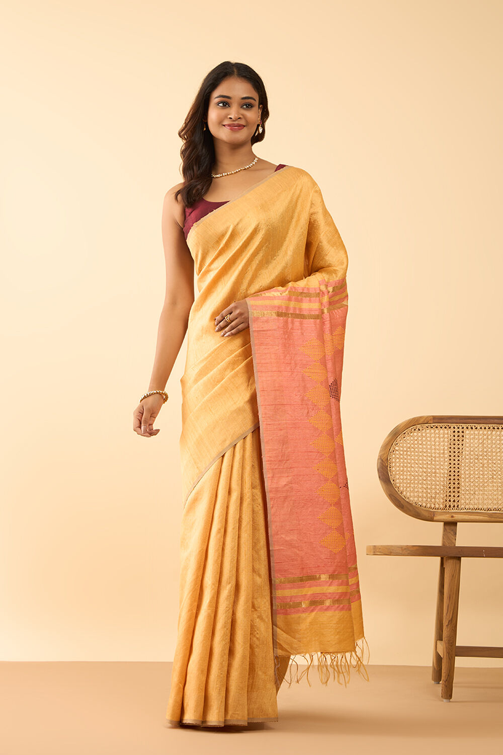 Dark Yellow Bhagalpur Woven Pure Silk Saree image number null