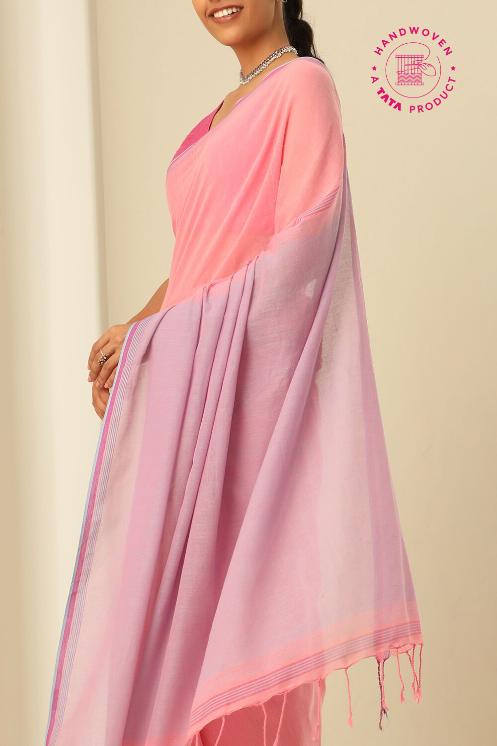 Pink Pure Cotton Woven Bengali Saree image number null