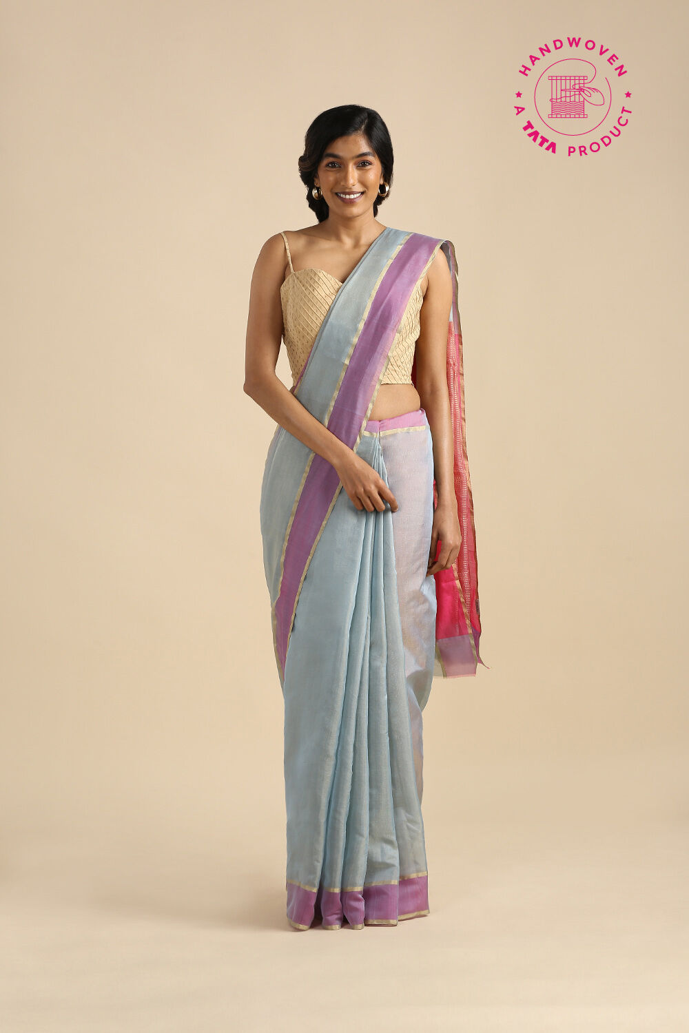 Light Blue Pure Cotton Tissue Chanderi Saree image number null