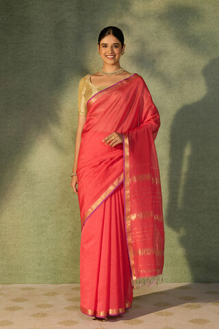Dark Pink Woven Pure Silk Cotton Maheshwari Saree thumbnail image number null