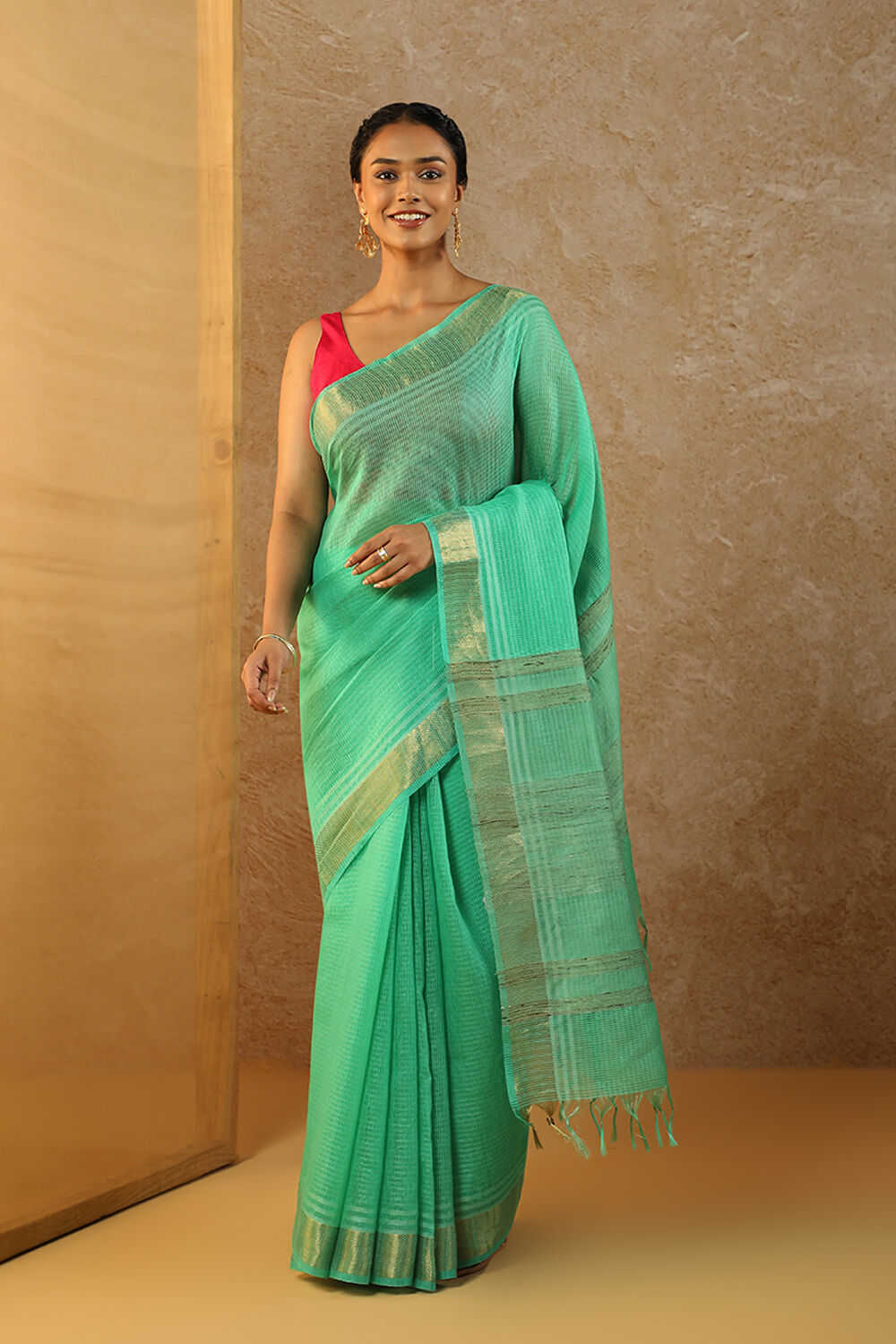 Green Bhagalpur Woven Pure Tussar Silk Saree image number null