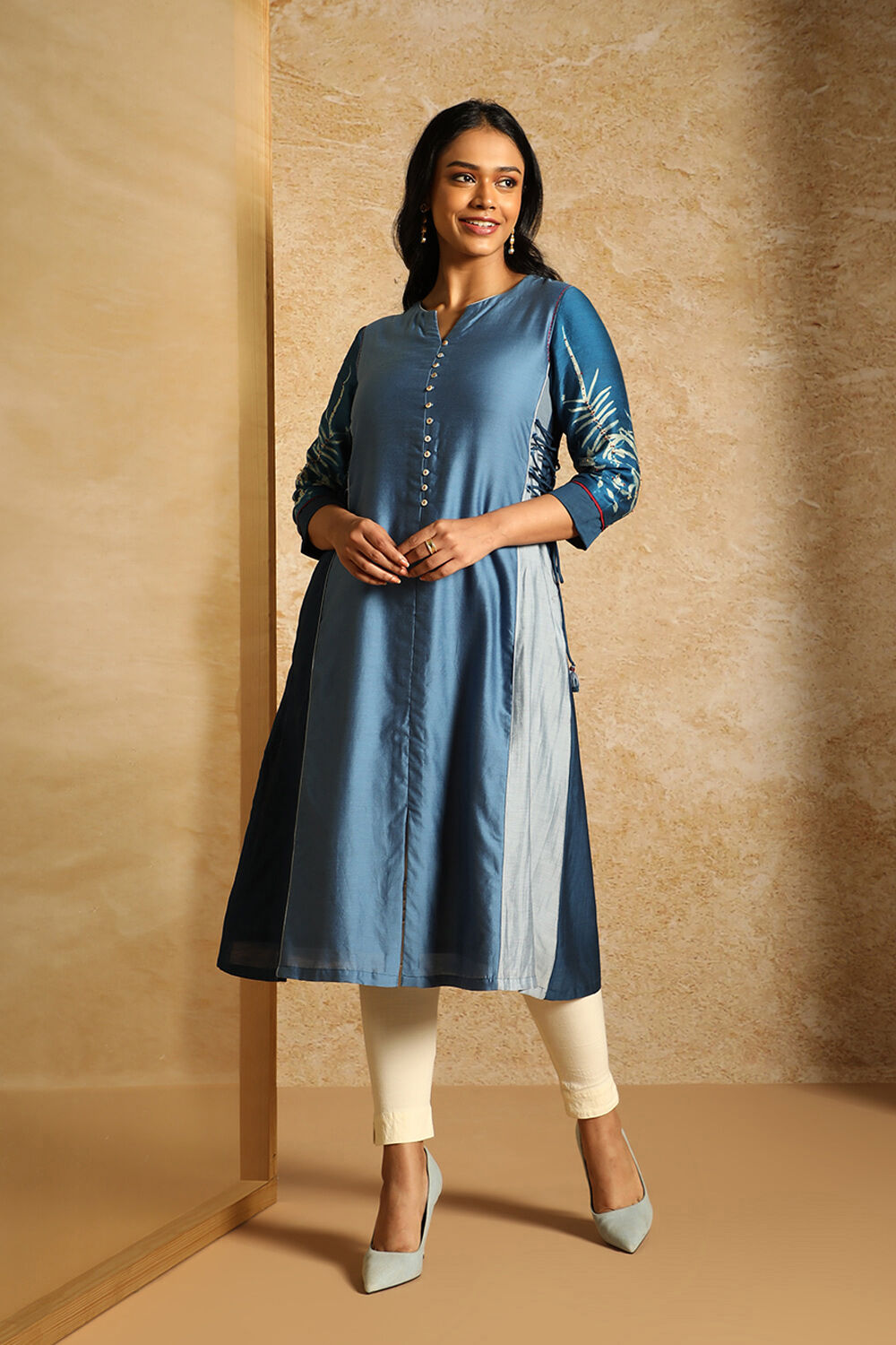 Blue Pure Silk Cotton Cyanotype Kurta image number null