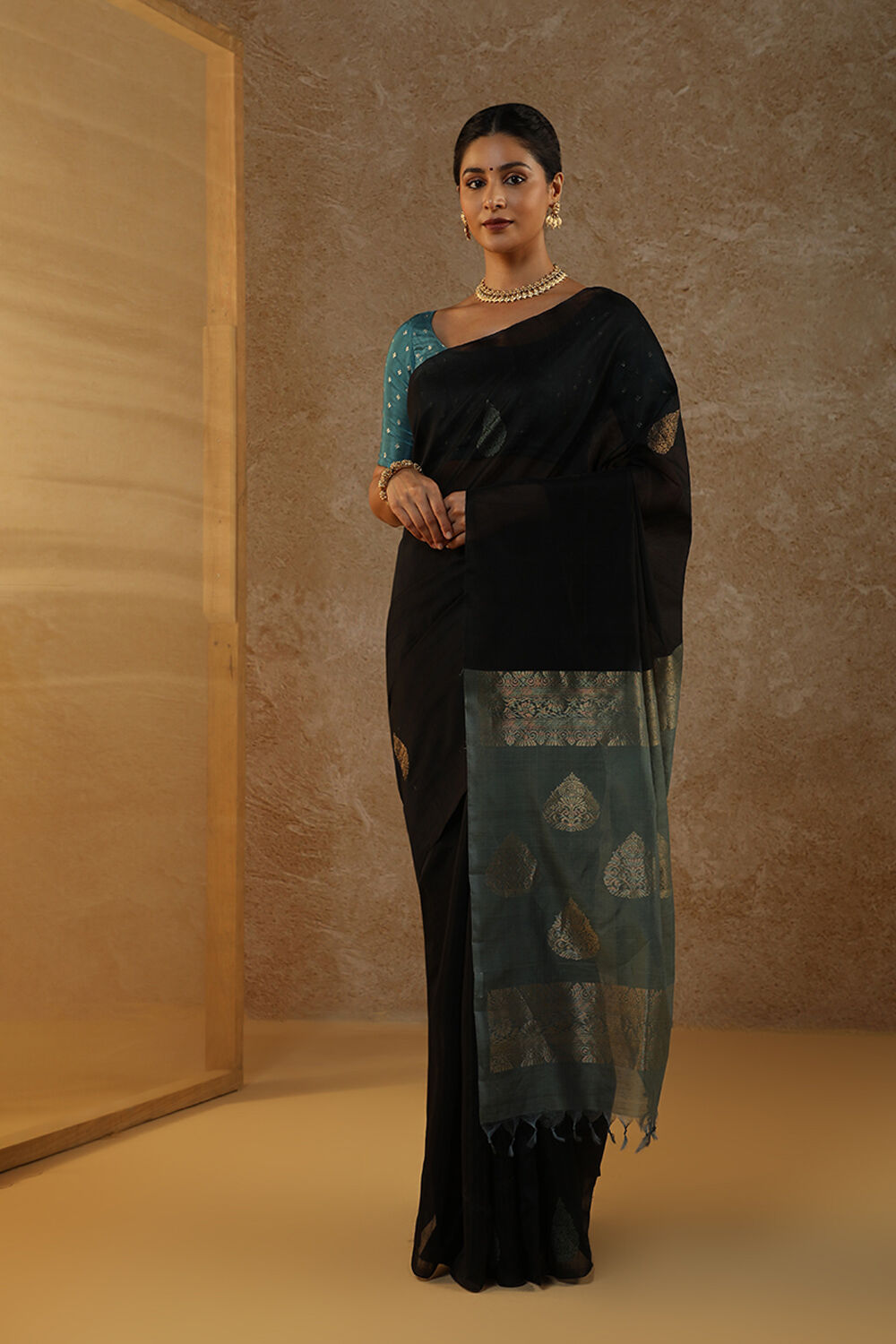Black Woven South Pure Silk Cotton Saree image number null