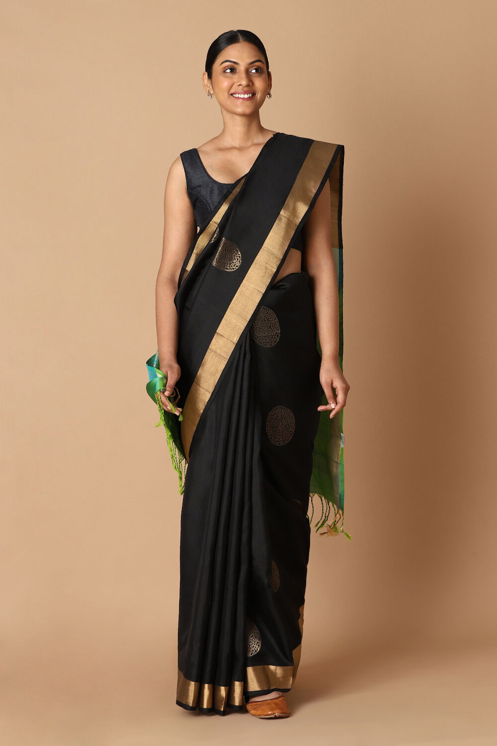 Black Pure Silk South Saree image number null