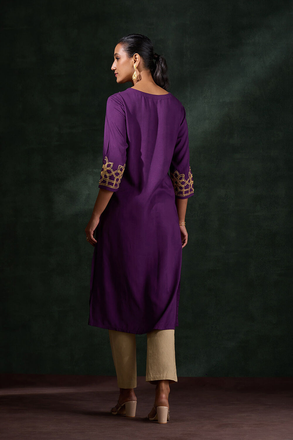 Dark Violet Viscose Embroidered Kurta image number null