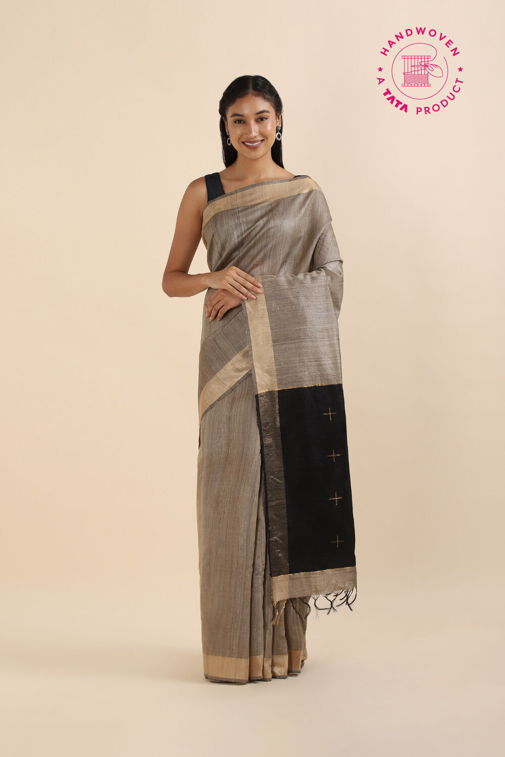 Beige Pure Tussar Silk Bhagalpuri Saree image number null
