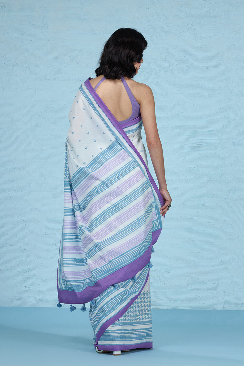 White Pure Cotton Mulmul Block Printed Bengal Saree image number null