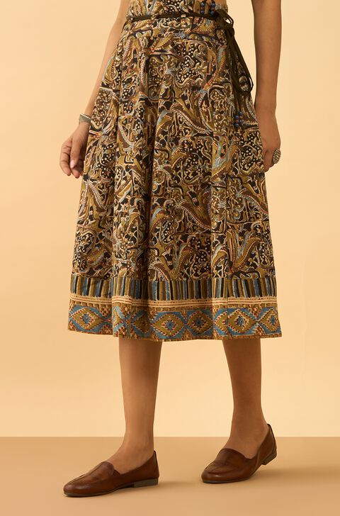 Black Printed Kalamkari Pure Cotton Ethnic Skirt