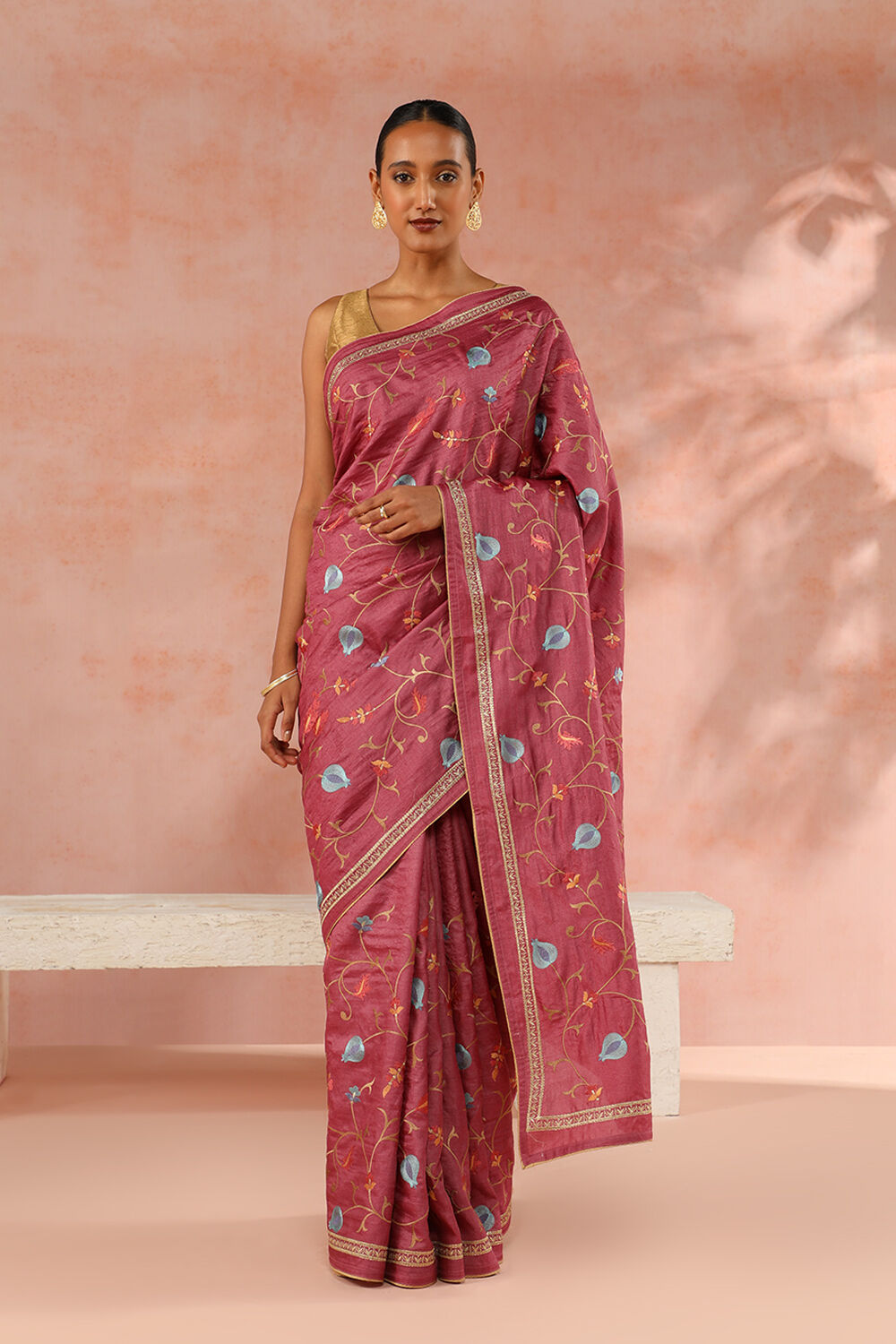 Pink Contemporary Pure Tussar Silk Embroidery Saree image number null