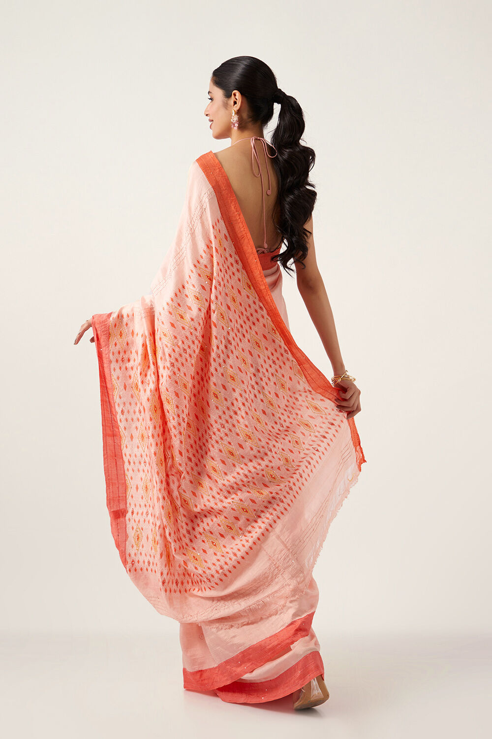 Light Orange Pure Silk Hand Painted Saree image number null