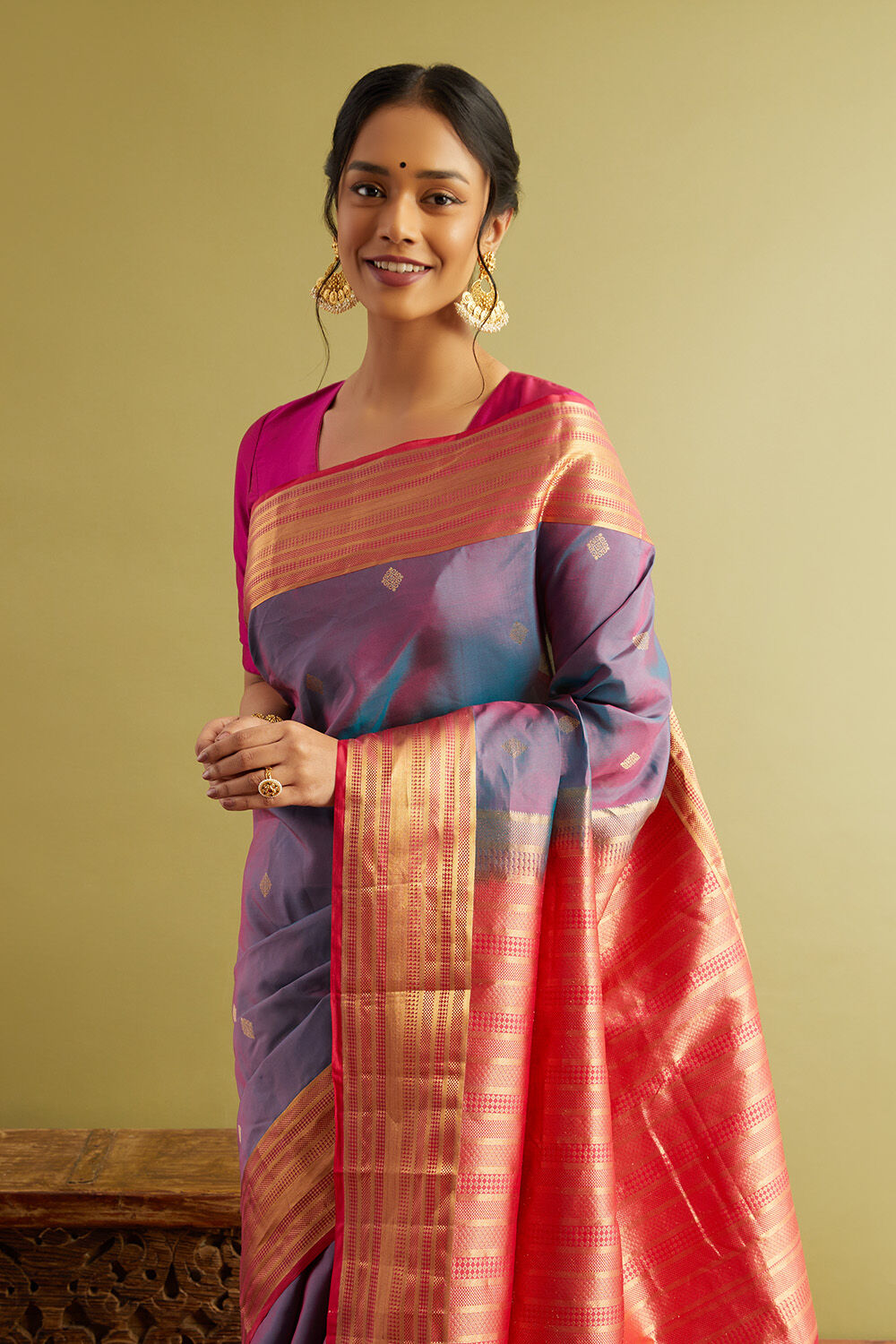 Blue Woven Silk Viscose Saree image number null