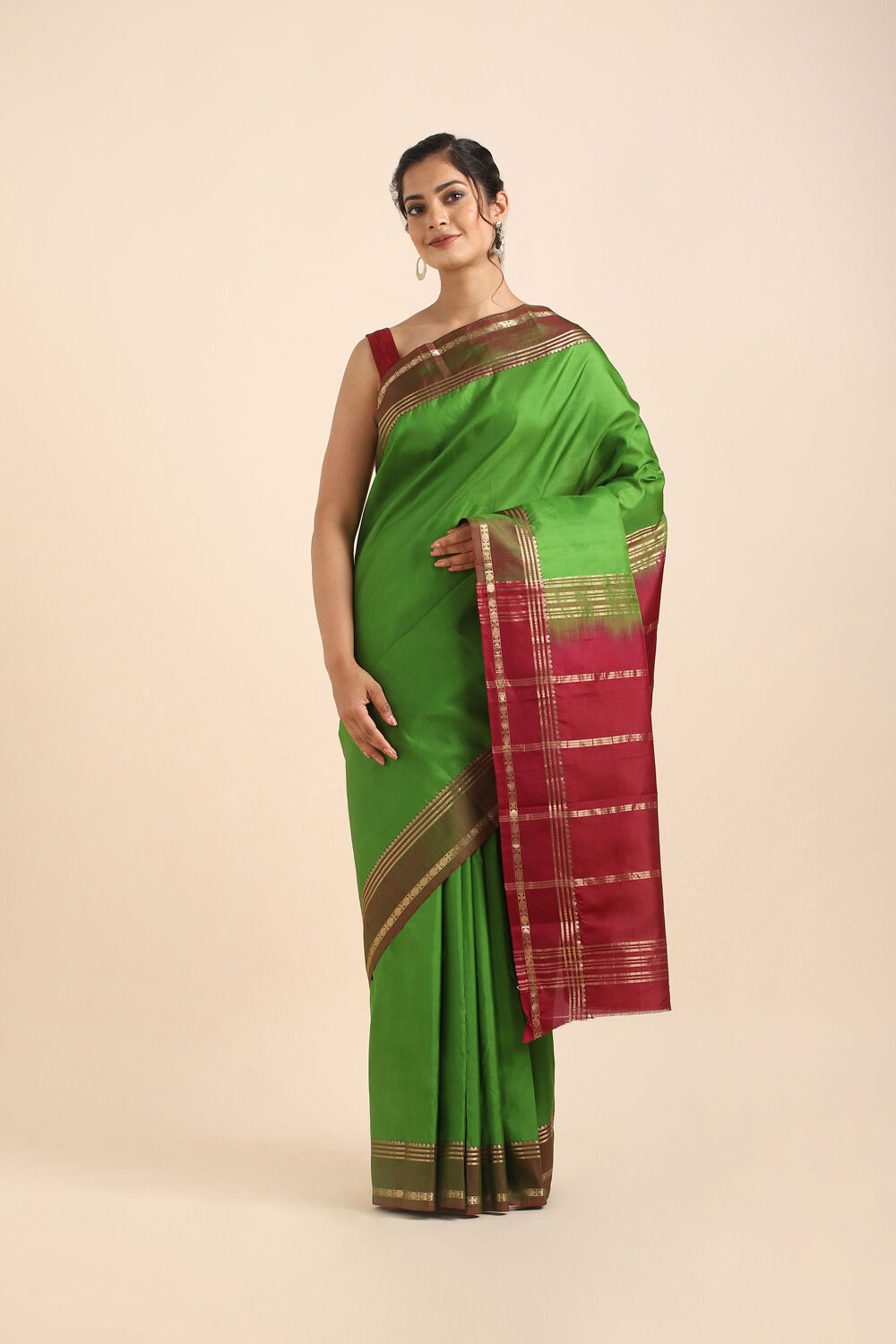 Green Pure Soft Silk Saree image number null