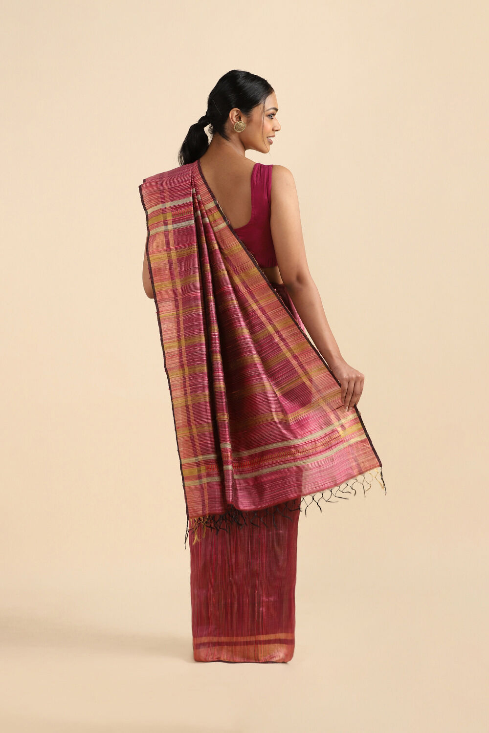 Pink Pure Tussar Silk Tie and Dye Saree image number null