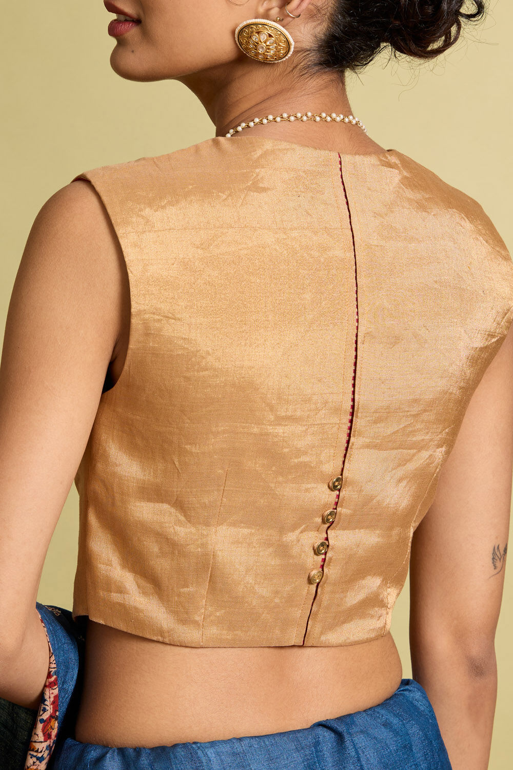 Gold Woven Pure Tissue Cotton Blouse image number null