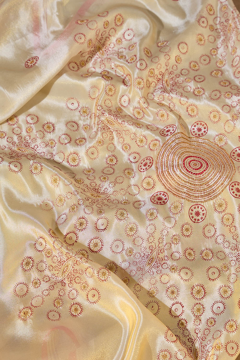Beige Pure Organza Tissue Printed Embroidery Saree image number null