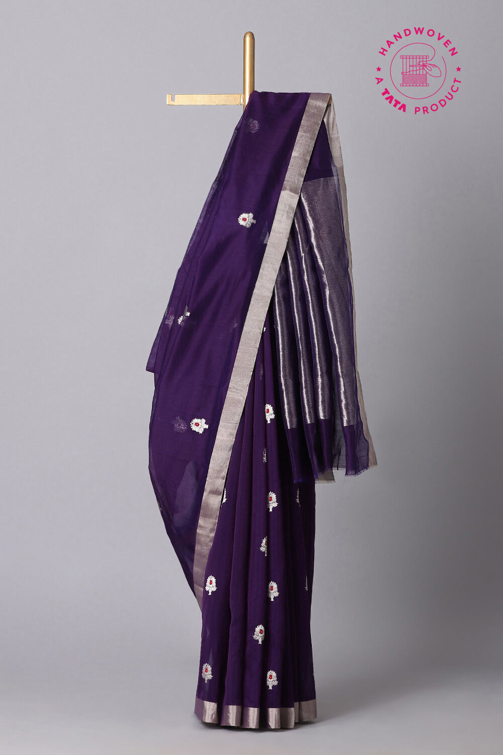 Purple Pure Silk Cotton Chanderi Saree image number null