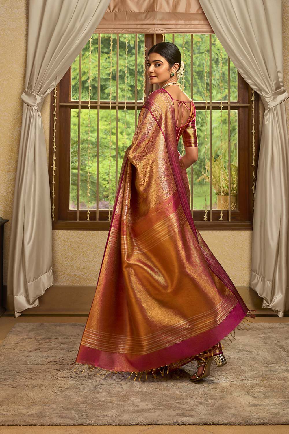 Light Pink Kanjeevaram Pure Silk Tissue Brocade Saree image number null