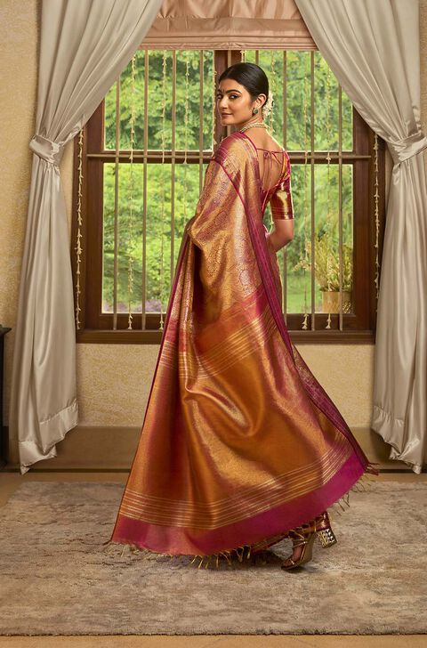 Light Pink Kanjeevaram Pure Silk Tissue Brocade Saree