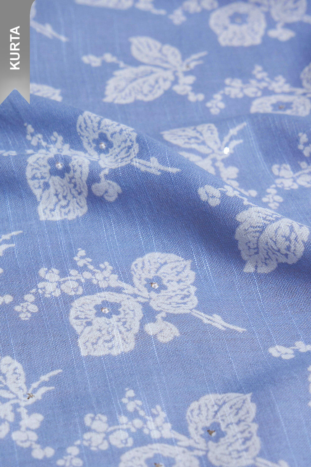 Light Blue Screen Printed Pure Cotton Linen Suit Set image number null