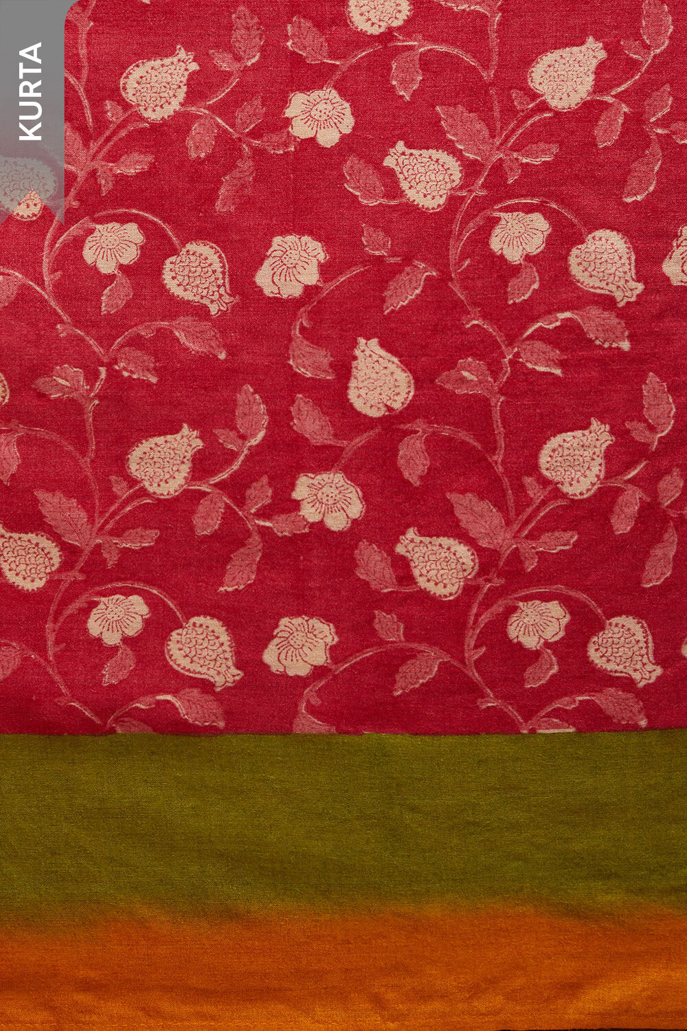 Red Block Printed Pure Tussar Silk Unstitched Suit Set image number null